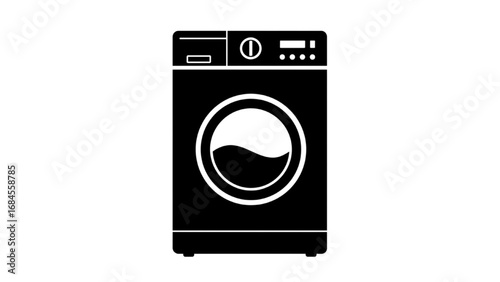Solid Black Washing Machine Silhouette Icon – Minimalist Laundry Appliance Logo, Simple Graphic Design