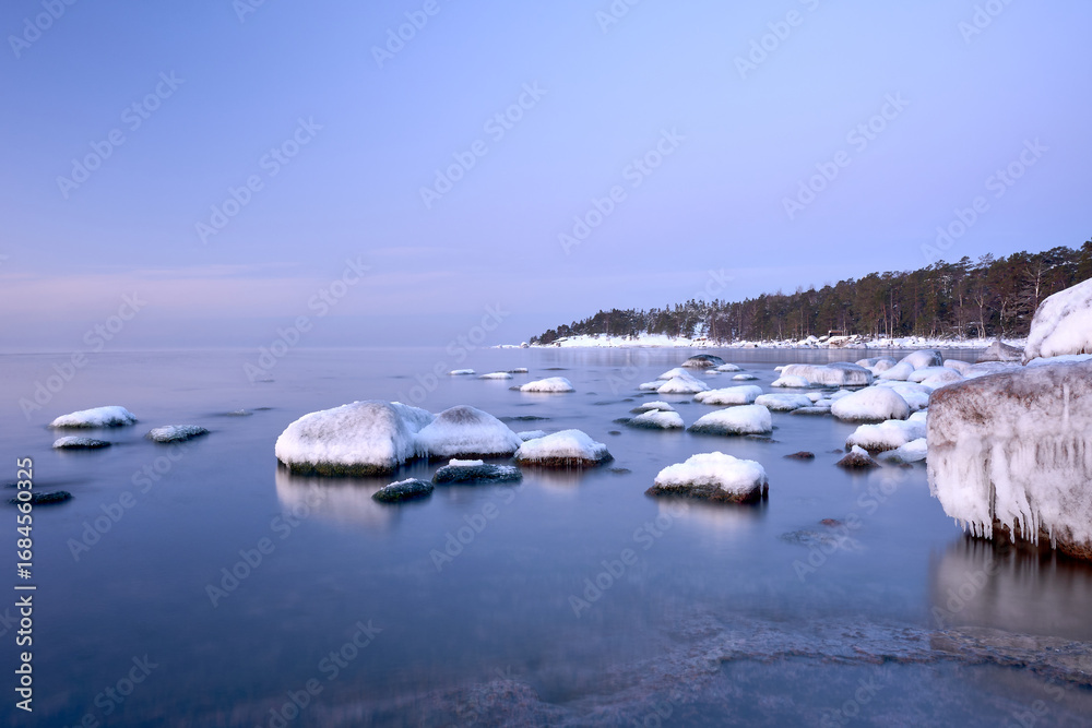 Fototapeta premium winter landscape with sea