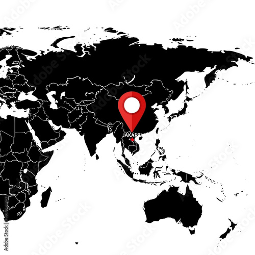 Jakarta Indonesia pinpointed on a world map indicating a specific location destination