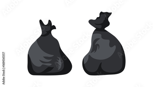 Packages with garbage of big black plastic bags. packs full of rubbish. garbage bag. packets and litter. vector illustration