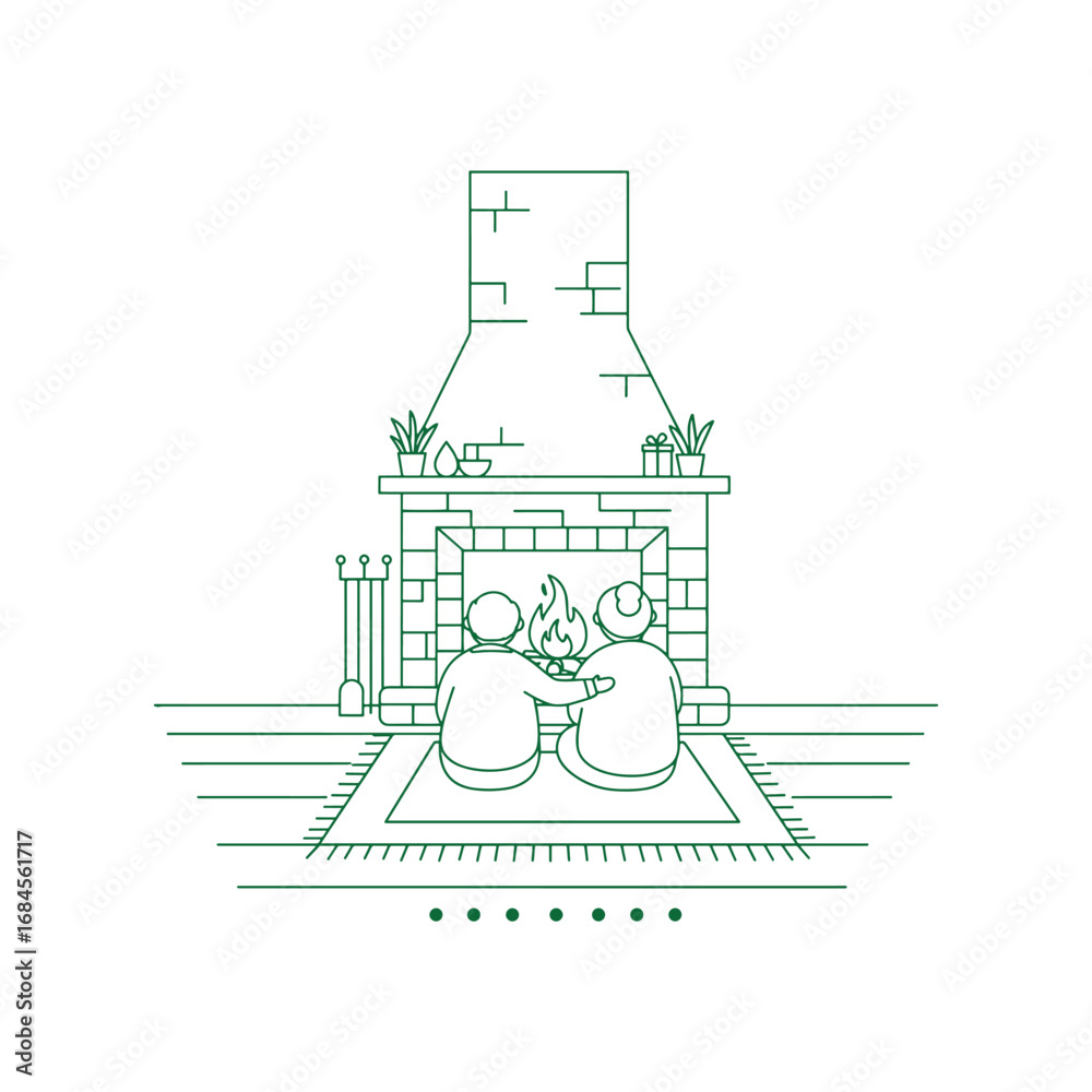 Naklejka premium two people sitting by a fireplace cozy winter scene.