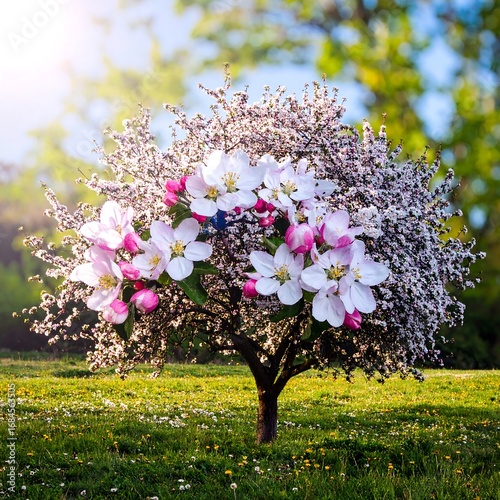 Blooming spring tree, vibrant blossoms