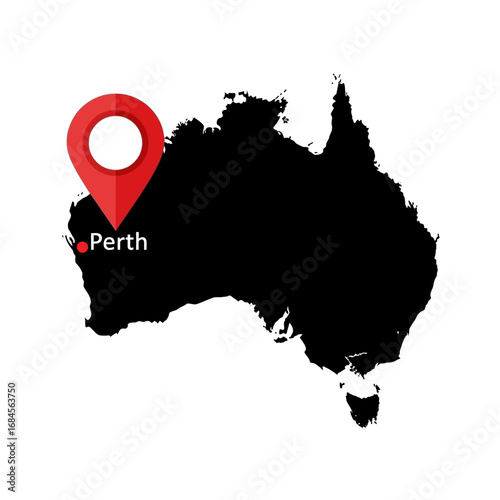 Australia map highlighting Perth with location pin, geographical data visualization