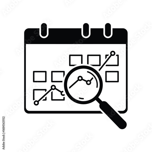 Calendar with magnifying glass and graph for data analysis illustration