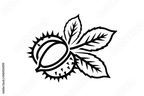 Horse Chestnut Icon with Leaf Silhouette on a Clean White Background
