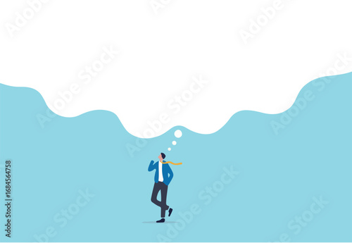 Think big, ambition to success, dream big to change the world or contemplation to get solution to solve big problem, imagination or creativity concept, smart businessman thinking with big bubble