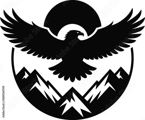 Majestic eagle soaring above rugged mountain peaks silhouette