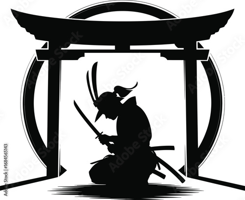 Traditional japanese samurai torii gate silhouette design