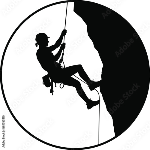 Dynamic rock climbing extreme adventure sport banner silhouette