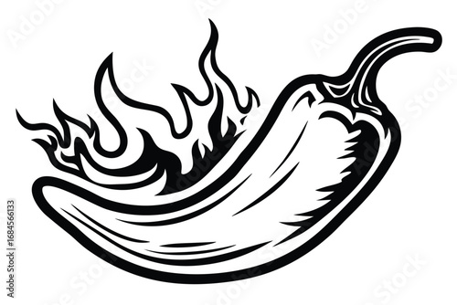 Hot Spicy Chili Pepper with Flames Icon on White Background