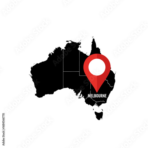Illustrative map of Australia pinpointing Melbourne, a modern geographic representation