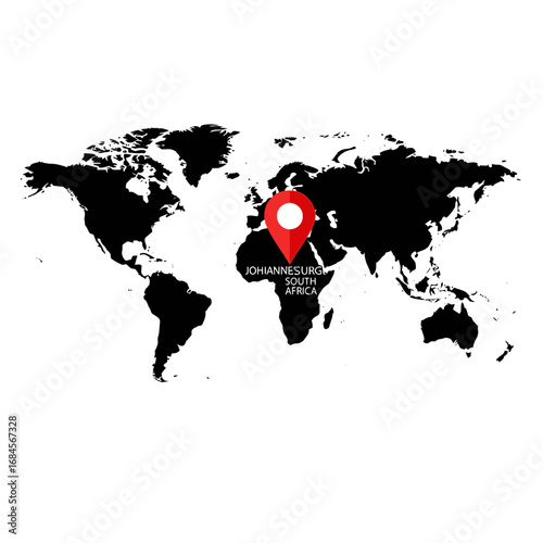 Johannesburg's Location on Global Map Emphasized with Precise Pinpoint Designation