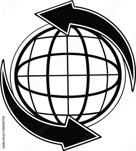 Two opposing curved arrows around a globe, exchange/outbound icon.