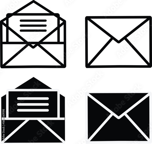 set of mail icon thin line style, Email icon solid sign, envelope icon on white background, email icon vector illustration,
