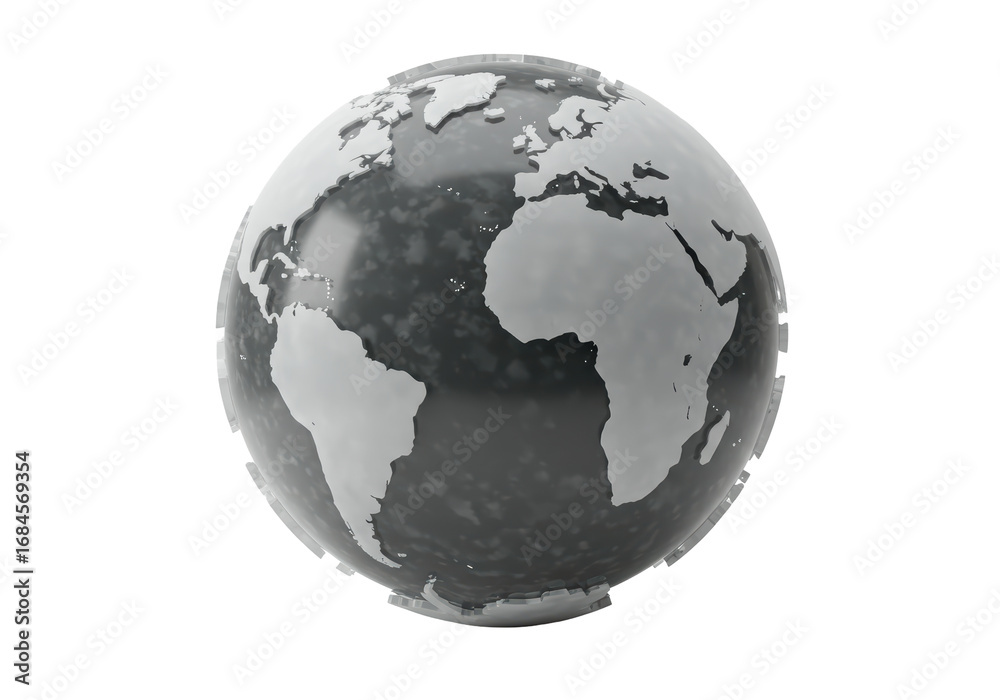 Fototapeta premium Isolated gray world globe showing the continents, including Africa, Europe, and the Americas