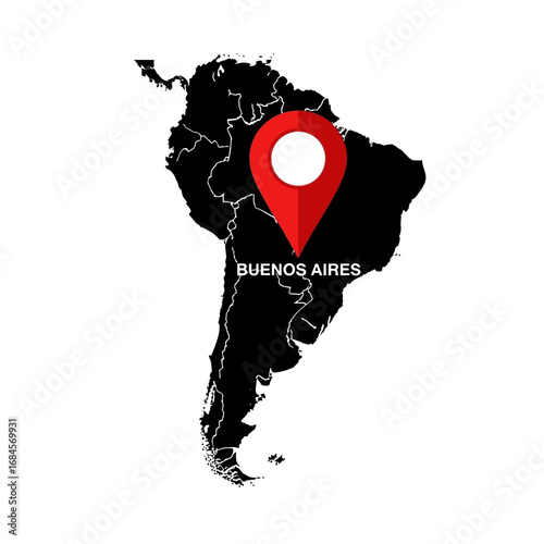 Buenos Aires Highlighted: Detailed Map of South America with Precise Location Marker