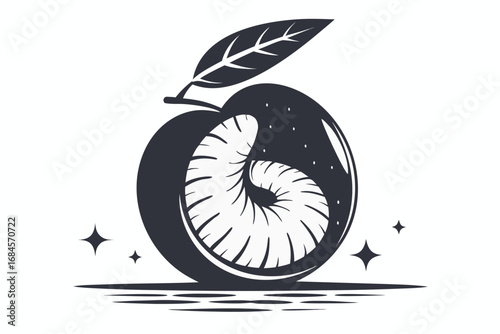 Isolated Drawing of an Apple with Spiral Pattern on a White Background