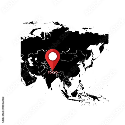 Asia continent location pinpoint map for business strategy and travel destination planning