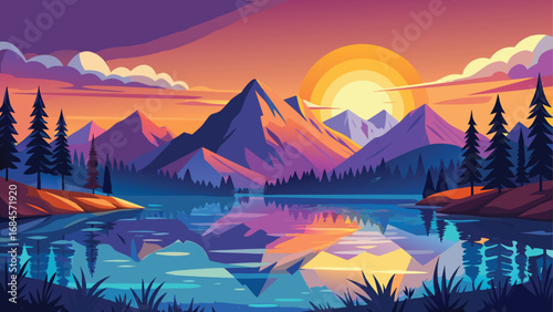 Vibrant sunrise and tranquil sunset light up the majestic mountain landscape
