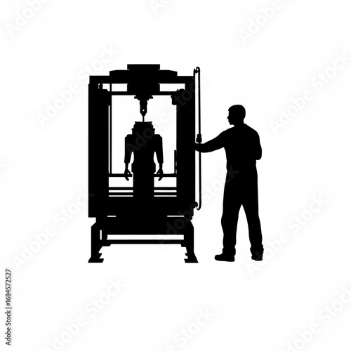 Machinist positions cutting tool in cnc machine silhouette