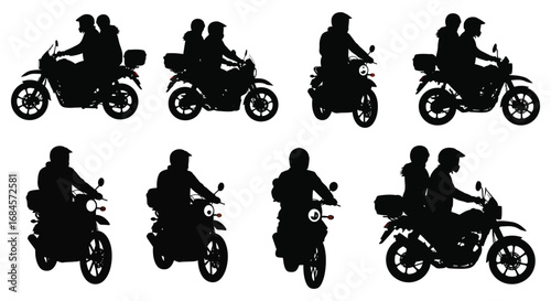 motorcycle riders silhouettes in various riding positions