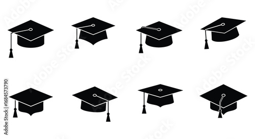 academic caps arranged neatly in rows and columns