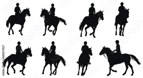 equestrian silhouettes showing riders on horses in various poses
