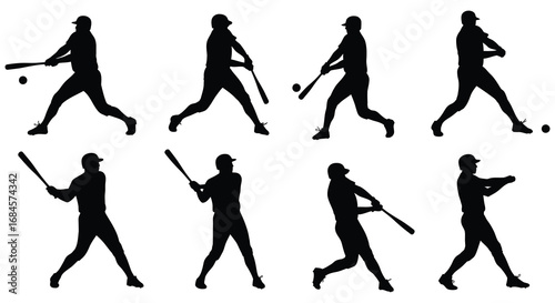 baseball players in various action poses during game