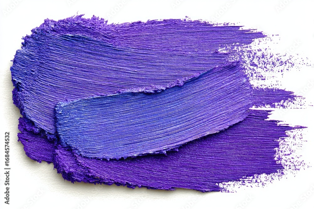 Fototapeta premium Two overlapping, vibrant purple paint strokes on white