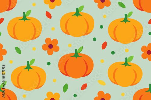 Cute autumn pumpkin and flower pattern