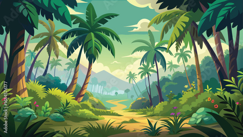 Paradise beach landscape with palm trees on a tropical island