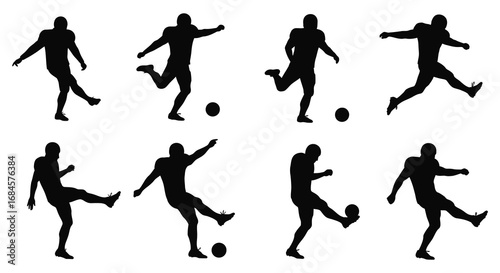 soccer players in various action poses kicking ball