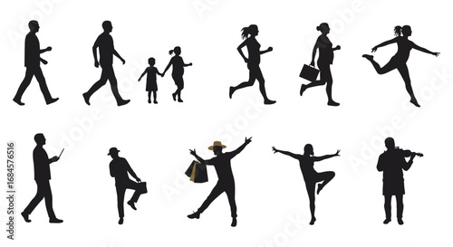 people silhouettes showing various activities and movements