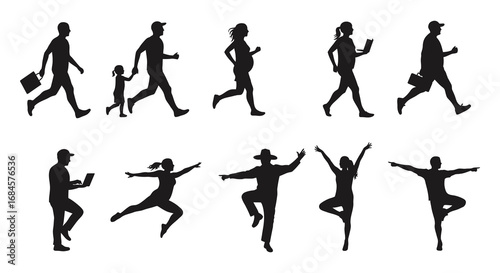 people silhouettes showing various activities and movements