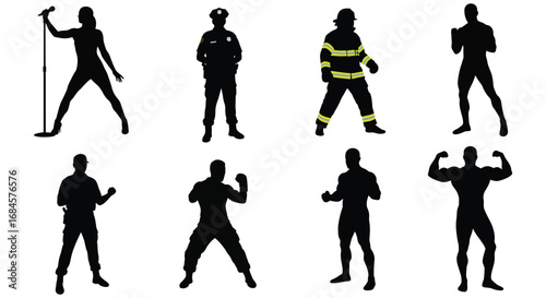 various silhouettes of people in different professions and actions
