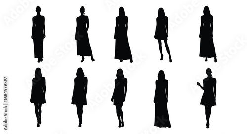 silhouettes of women in various elegant poses and outfits