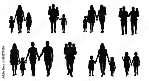 families walking together silhouettes diverse group enjoying time