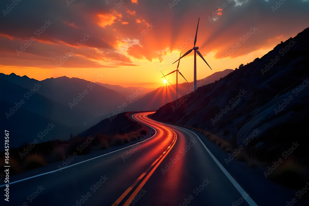 custom made wallpaper toronto digitalwinding mountain road at sunset. Golden hour light casts warm orange and purple tones across the sky