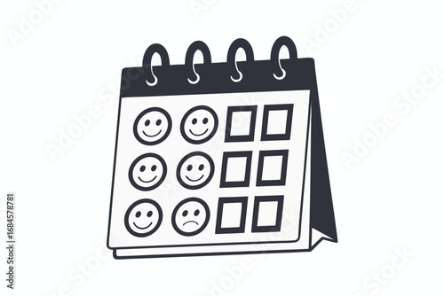 Mood Calendar with Happy and Sad Face Symbols on White Background