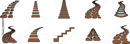 Diverse stone pathways and staircases ascend toward success and progress set items