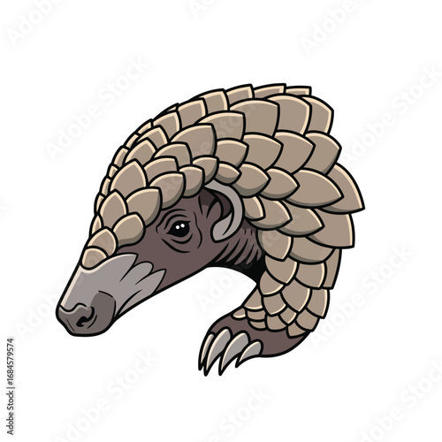 Exotic Pangolin Head Illustration Featuring Unique Scales and Distinctive Features