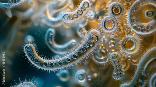 Magnified view of ancient bacteria species under microscope