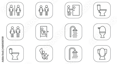 restroom facilities icons showing various bathroom related symbols