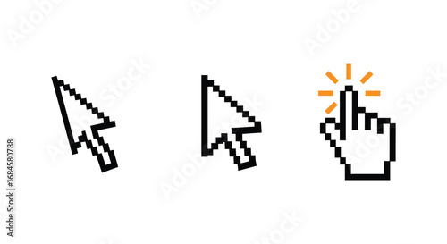 pixelated icons showing mouse pointer hand cursor interaction