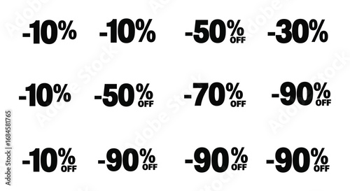 various discount signs displayed in grid format