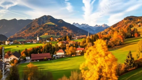 Picturesque Alpine Village in Autumn: Scenic Views of Bavarian Countryside at Golden Hour
