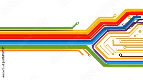 Vibrant Data Flow Lines in Multicolor - Tech Theme Background, Signal Transmission, Network Connectivity Graphics