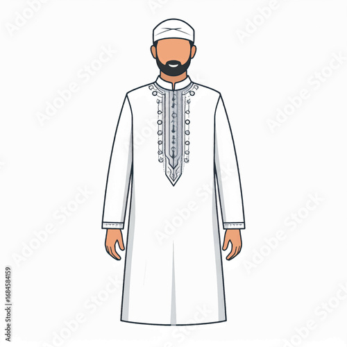 A man in traditional white thobe and kufi cap.