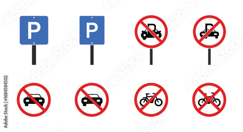 parking signs indicate various vehicle restrictions clearly visible