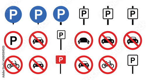 various parking signs indicating rules and restrictions